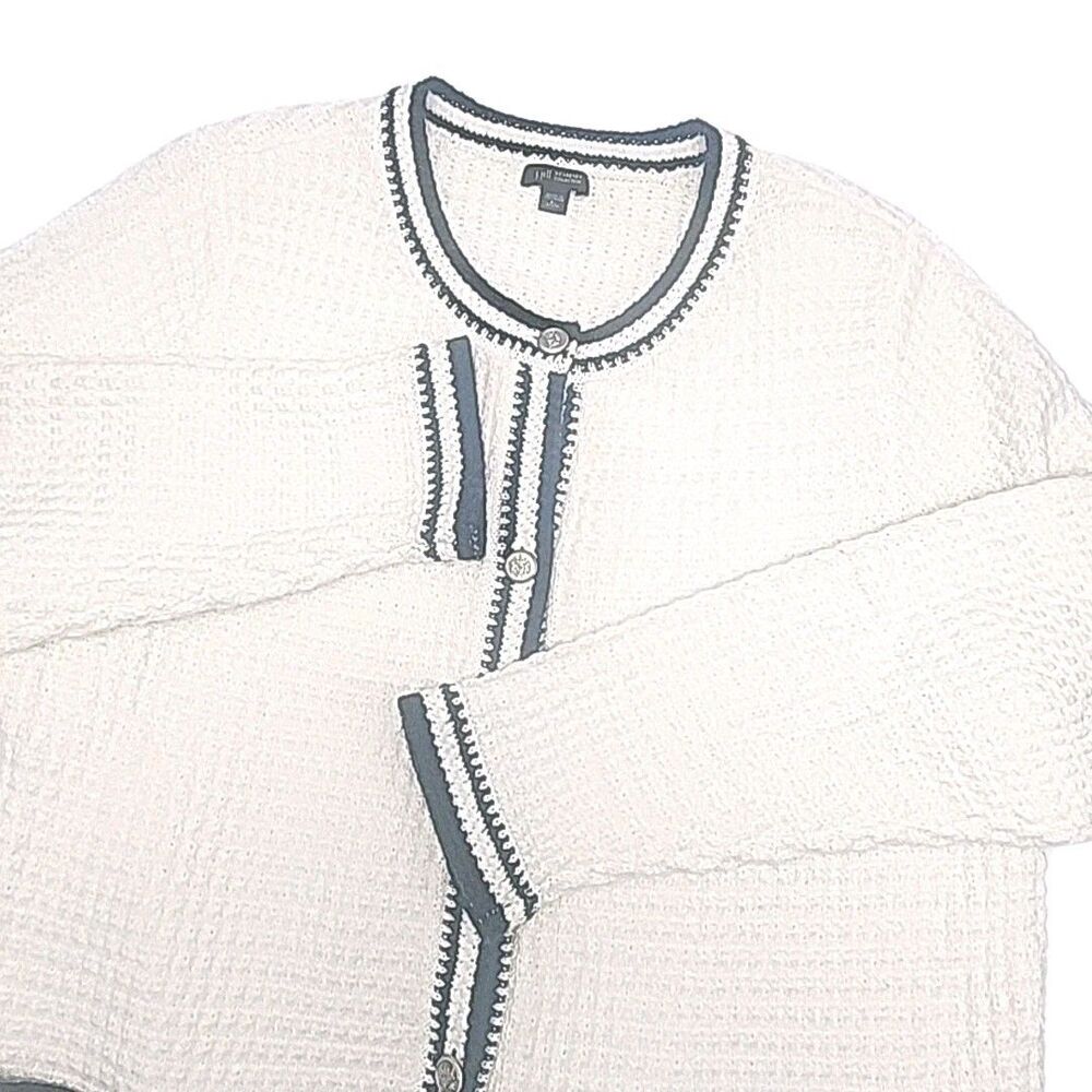 J Jill Wearever Cardigan Sweater Jacket Ivory Blue Tunic Women Sz XL Petite XLP